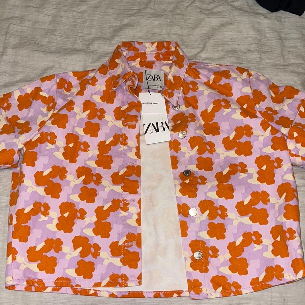 Zara Orange & Pink Floral Jean Jacket